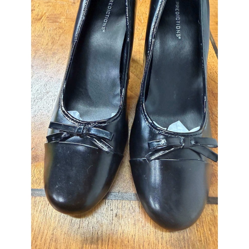 Vtg Predictions Womens 9 Black Bow‎ Pumps Round Toe Block Heel Shoes Whimsygoth